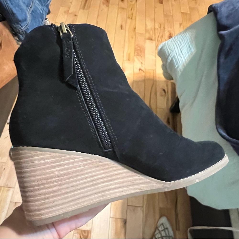 Toms Black Suede Wedge Boots - Picture 2 of 5
